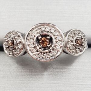 10k Solid White Gold Genuine Chocolate Brown & White Diamond Triple Halo Ring